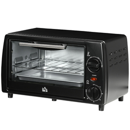 HOMCOM Mini Oven 10L 750W up to 230°C with Timer 60 Min small Electric Oven including Baking Tray and Rack 36.5x26x22 cm Black