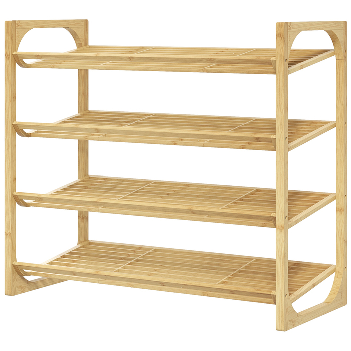 HOMCOM Bamboo Shoe Rack Shoe Organizer 4-Tier for up to 12 Pairs of Shoes with Handle for Entrance Bedroom 76 x 33 x 67 cm Natural