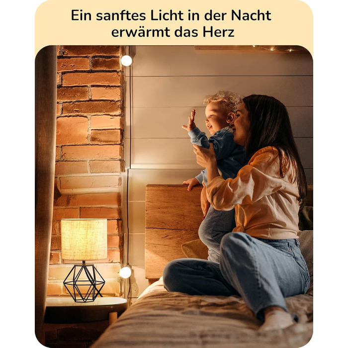 EDISHINE Настільна лампа - Сучасний індустріальний дизайн, E14 цоколь, вінтаж, для спальні/вітальні, білий & золотий (льон + чорний)