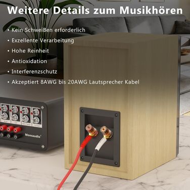 Комплект позолочених роз'ємів-вилок для акустичних кабелів Monosaudio SY1508G, чиста мідь, для кабелів 8-20AWG (до 4мм), 8 шт.