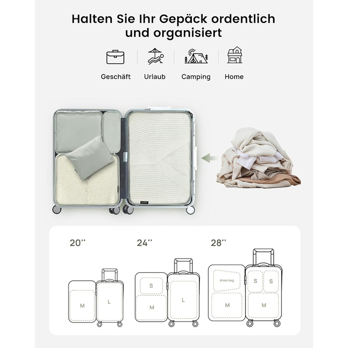 Органайзери для валізи Packing Cubes, 8 шт., сірі - дорожній набір для подорожей, водонепроникні, з косметичкою