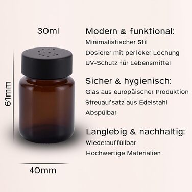 Salt and Pepper Shaker Set in Brown Glass - Salt Shaker with Stainless Steel Lid – Shakers for Pepper and Salt - Small and Modern Table Shakers - Salt & Pepper - 5 Sets