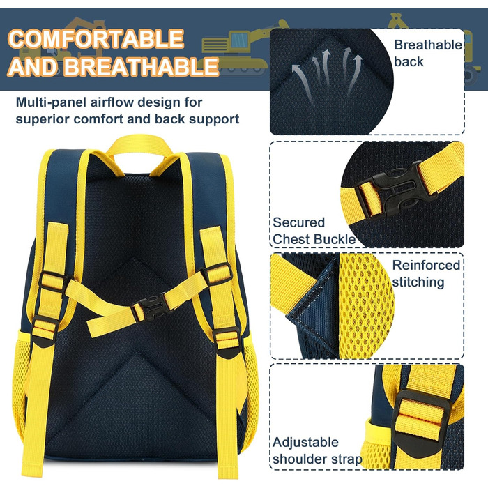 Дитячий рюкзак LOIDOU для школи: легкий, з відбиваючими елементами, для хлопчиків та дівчаток (з дизайном екскаватора)