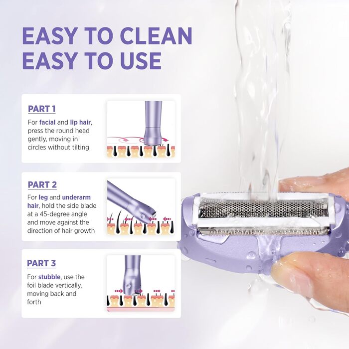 Електричний епілятор для жінок: безболісний пристрій для догляду за тілом, обличчям, зоною бікіні, ногами та під пахвами. Портативний, акумуляторний (рожеве золото, фіолетовий)