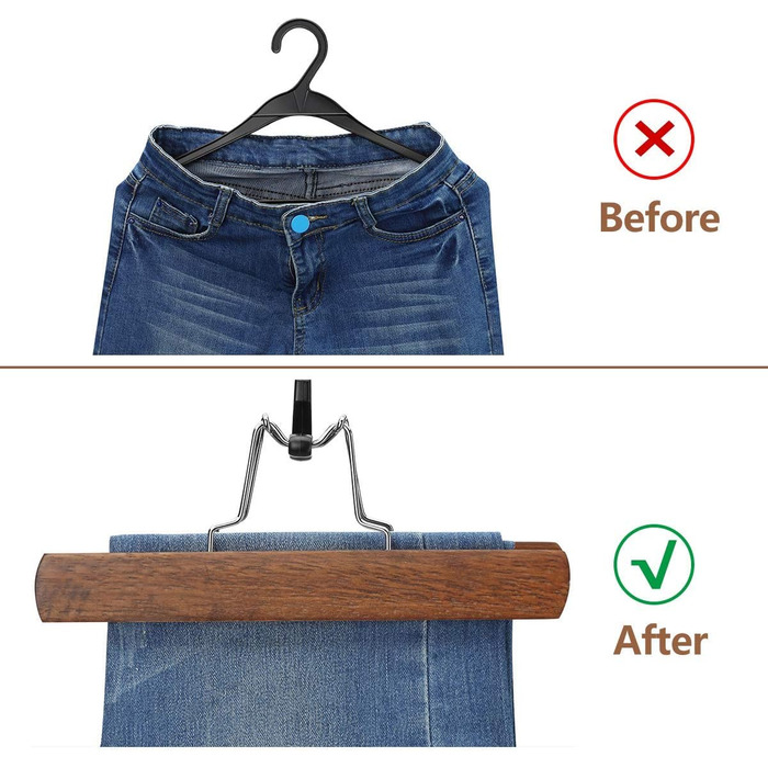 Набір вішалок для штанів AMKUFO з горіхового дерева (12 шт.), з кліпсами, антиковзаючі, для сукні та штанів, з поворотним гачком 360°