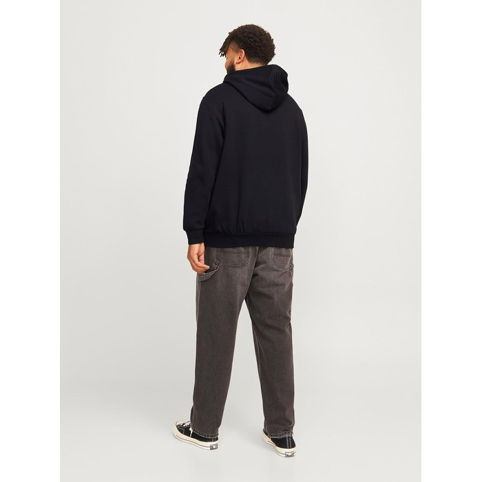 Чоловічий теплий худі з принтом JACK & JONES JJEOGO Basic — чорний, великий розмір (8XL), регулярний крій
