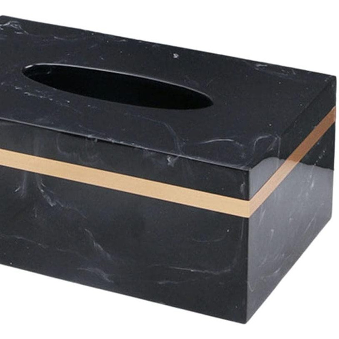 Baoblaze Rectangular Tissue Box Cover Holder Marble Pattern Cosmetic Tissue Storage Holder Decoration Paper Stand Napkin Box Paper Towel Dispenser for Bedroom Kitchen Bathroom Office - Black Gold