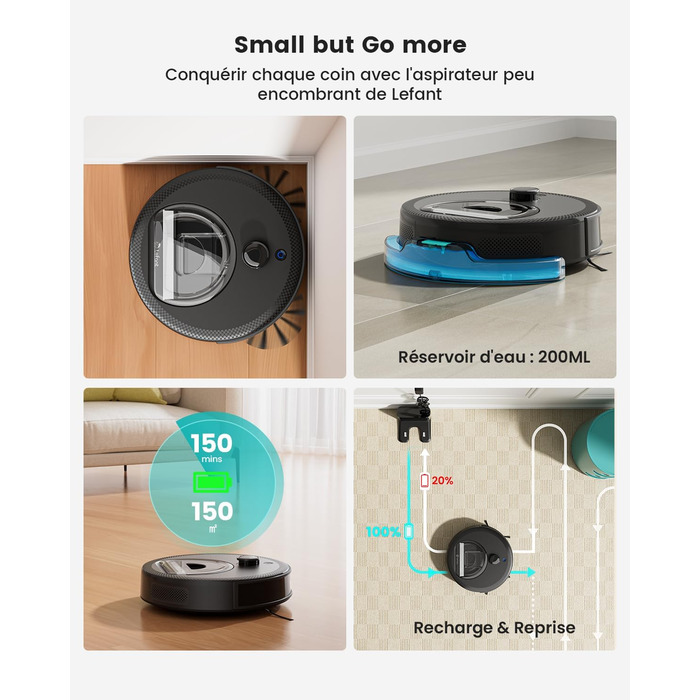 Робот-пилосос Lefant M330 Pro з картографією, 3-в-1, лазерною навігацією, уникненням перешкод PSD, індивідуальним прибиранням, часом роботи 150 хвилин, керуванням через APP/Alexa/WiFi