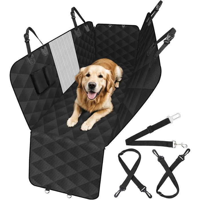 Накладка на сидіння автомобіля для собак Caliyo, 143.5x134 см, чорна. Захист заднього сидіння, водовідштовхувальна, анти-царапин, з боковими захистами та віконцем. Універсальна.