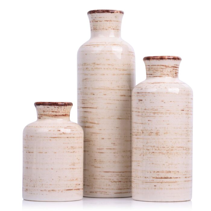 Набір керамічних ваз – 3 шт. Вази в стилі фермерський дім, декор для дому, вітальні, столу, каміну та входу (Hp009)