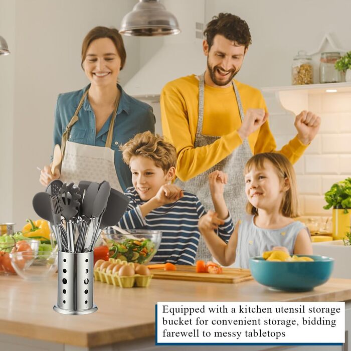 Kitchen Utensil Set, Kyraton 38-Piece Non-Stick Silicone Cooking Utensils Set, Spoon Spatula Set with Sturdy Stainless Steel Utensil Holder, Dishwasher Safe