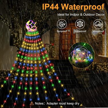 Гірлянда для ялинки 3.5м, 346 LED, 9 струмків, зірка-верхівка, 8 режимів, вологостійка, тепле біле світло (RGB), для декору ялинки