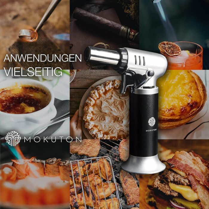Професійний газовий пальник MOKUTON з можливістю заправки бутаном - кухонний Бюксенбернер для крем-брюле, точне регулювання полум'я, просте використання та виняткова довговічність