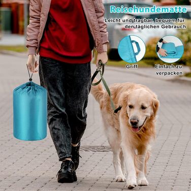 Водонепроникний килимок для собак FHTONGE 120x70 см - килимок для собак середнього та великого розміру, килимок для подорожей, кемпінгу, тераси, відпочинку в приміщенні (блакитний)