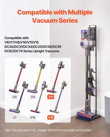 Стійка для бездротового пилососа Dyson V6 V7 V8 V10 V11 V15 з 4 гаками, чорна - VEVOR