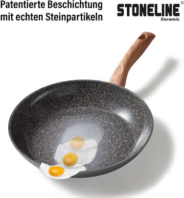 STONELINE Ceramic Cookware Set, 14-Piece, 18/20/24cm Pots and Pans, PFAS-Free, Cookware Set, Pan Set, Induction, Cookware Set with Lids, Ceramic Coating with Real Stone Particles, Wood-Look Handles, 14-Piece