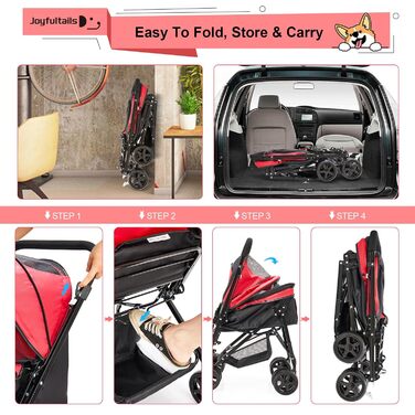 Складаний візок для собак, переноска для тварин до 20 кг, візок-роадстер для собак та котів (червоний)