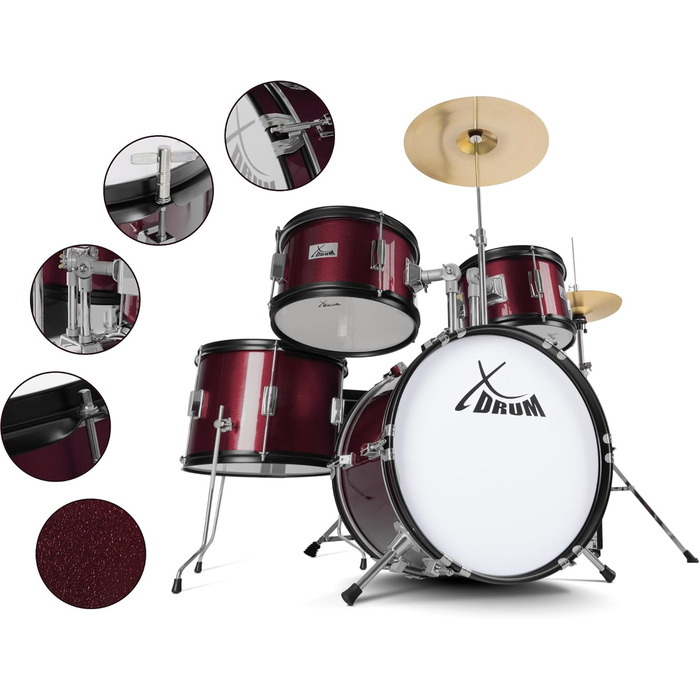 XDrum Junior Pro Kinder барабанний набір Red - для дітей 5-9 років, з аксесуарами та навчальним посібником