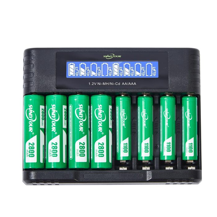 Набір акумуляторів SUNLYTOUR: 4 шт. AA 2800mAh та 4 шт. AAA 1100mAh Ni-MH з зарядним пристроєм, 1200 циклів заряджання