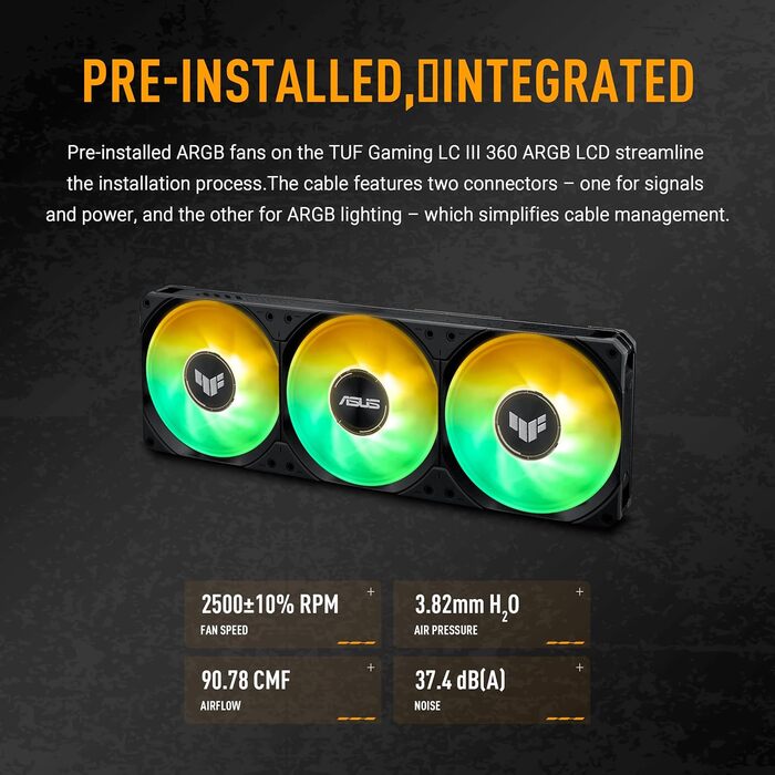 Водяне охолодження CPU ASUS TUF Gaming LC III 240 ARGB з LCD-дисплеєм, 2 вентилятори, сумісний з Intel LGA 1851, 1700, 1200, 115X та AMD AM5