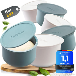 Pizza Ball Box with Lid, Set of 4 - Space-saving dough box made of non-stick silicone - Holds up to 350g of pizza dough - Proofing box, pizza accessories, pizza box - Black/Gray - Ø13cm (6-piece blue+white)