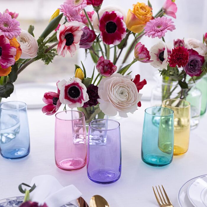 TREND FOR HOME Drinking Glasses Set 490 ml Colorful Colored Glasses Set of 6 Drinking Glasses Large Water Glasses Cocktail Glasses Soft Drink Tumblers | Penelope