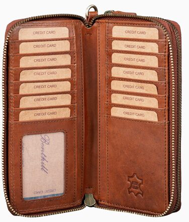 Benthill Large Wallet, Genuine Leather | Wallet with RFID Protection | Zipper Wallet with Many Card Slots including Gift Box, Color: Brown