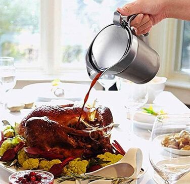 Saucepan with Lid, Sauce Serving Pitcher, Double-Insulated 304 Stainless Steel Saucepan for Coffee, Cream, Salad Dressing, Pudding Milk (Large 750ml)