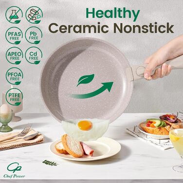 Набір посуду Chef Power Keramik 19 предметів, Мокка-Тауп: антипригарне, для індукції, посудомийна машина, духовка, для кемпінгу