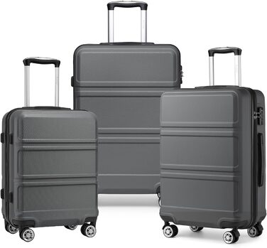 Валіза KONO 24 дюйми з TSA-замком, 4 колеса, ABS, 65×44×25.5 см, кремово-білий (сірий), 3-частинний набір