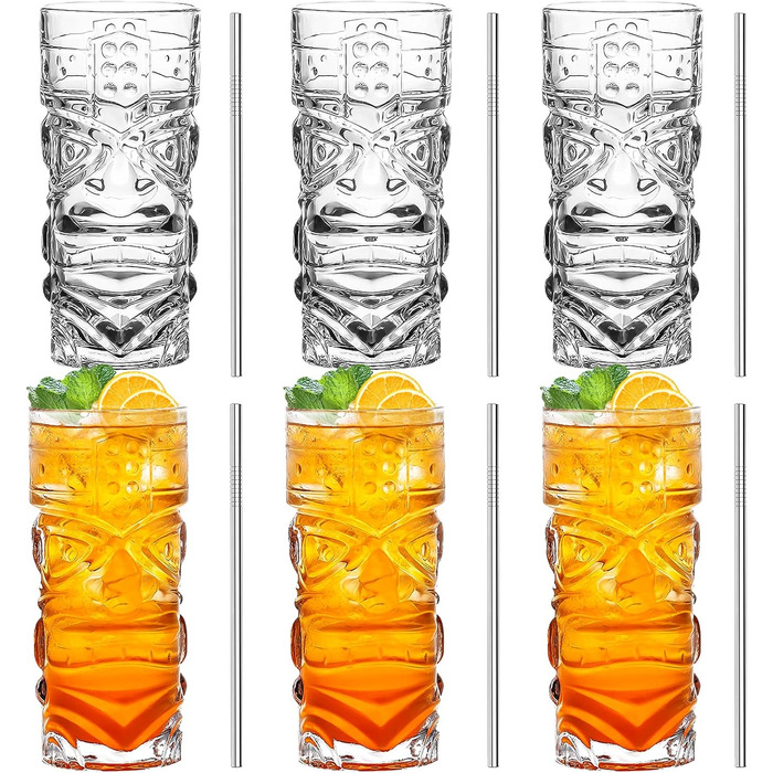 Набір склянок Tiki, 170-400 мл, прозорі, для екзотичних коктейлів, Mai Tai, гавайських коктейлів, тропічної тематики
