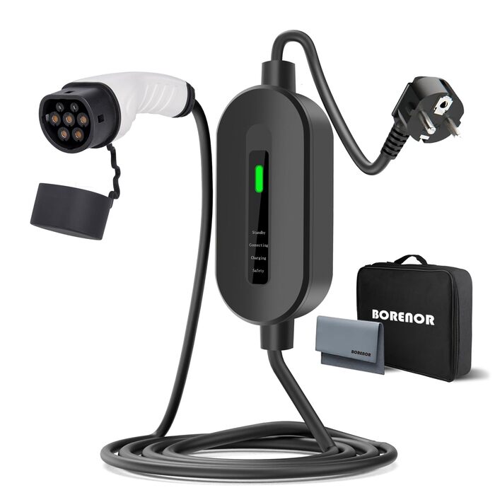 Кабель для зарядки електромобіля Type 2 Schuko 3,7kW, 16A, 5м, для електромобілів та гібридів - чорний