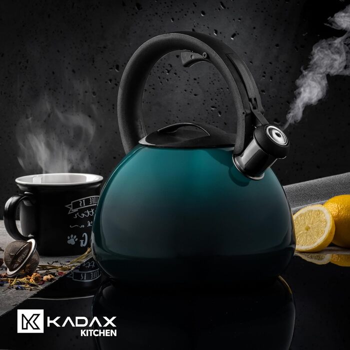 Чайник KADAX з нержавіючої сталі, 3л, з свистком, ретро-дизайн, блакитний