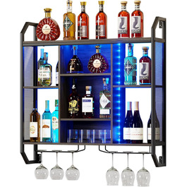 Настінна вітрина для вина з LED-підсвіткою 90x90 см з металу та MDF. Полиці для вин з тримачами для келихів. Регульована полиця для бару, винного підвалу, кухні.