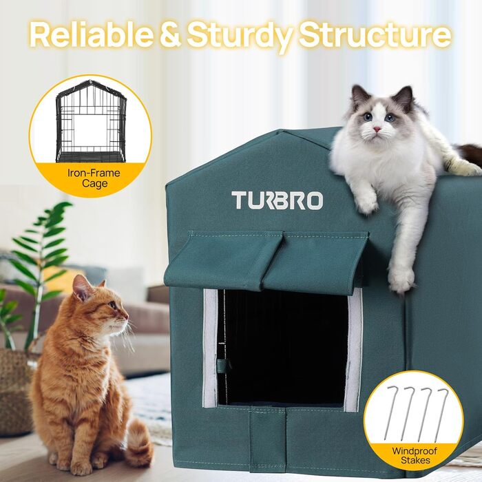 Турбо Будка для собак з підігрівом, ізольована та стійка до погодних умов, підставка з заліза для диких тварин та собак, килимок з підігрівом та 4,5 м шнура, що не гризеться, сертифікована UL, блакитна