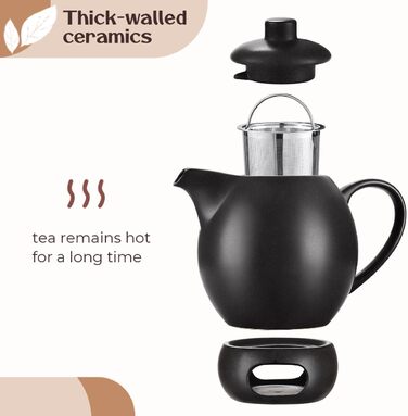 Teapot with infuser, ceramic - 1.2 l - Ceramic teapot, black (anthracite) - Tea Pot - Teapot Ceramic - Teakettle - Tea accessories - Tea maker for loose leaf tea (with spoon)