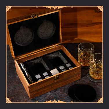 Набір склянок для віскі з аксесуарами: 2 кришталеві склянки, 8 охолоджувальних каменів, пінцет з нержавіючої сталі. Ідеальний подарунок для чоловіків