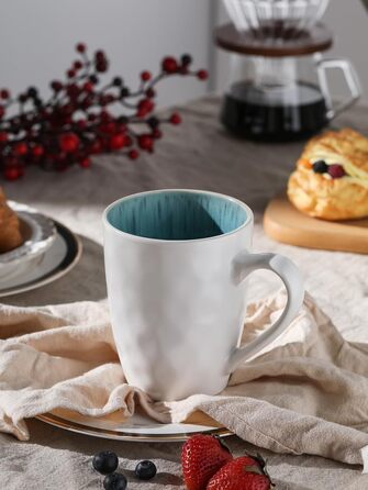 DOWAN Polar Glacier Coffee Mug Set - 6 x 470 ml Modern Stoneware Mug - Large Coffee Mug - Microwave and Dishwasher Safe - Matte White Porcelain Coffee Cups