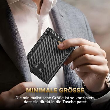 Чоловічий гаманець UNOSEKS: RFID захист, картхолдер, slim дизайн, відділення для монет, картки, ID, з алюмінію (карбон, чорний)