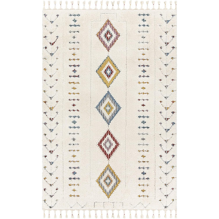 Surya Funafuti Rug - Bedroom, Living Room, Dining Room, Hallway - Modern Boho Rug Geometric Pattern - Soft Scandinavian Living Room Rug White, Aqua, Orange, Gray - 160x213cm Large Aqua, Orange, Pink, Yellow