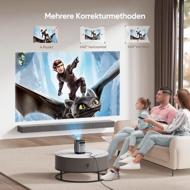 Портативний проєктор TOPTRO Mini Beamer - 18000 люмен, 1080P Full HD, WiFi6, Bluetooth, 4D/4P корекція трапеції, електрофокус, захист від пилу, 200 дюймів для TV Stick/Smartphone/HDMI/USB