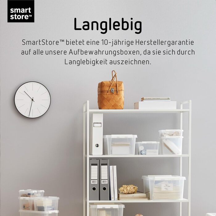 SmartStore - 10x Storage Box with Lid Classic (40x30x11cm) | Stackable Box with Lid | Food-Safe Plastic Box | Plastic Box with Lid & Reinforced Corners | 10 Year Warranty (8.0l, 10-Piece Set)