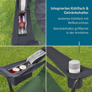 Кемпінговий стілець Skandika Relax Comfort зелено-сірий: розкладний стілець з підсклянником та охолоджувальним відсіком, до 160 кг