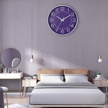 HZDHCLH Wall Clock Silent No Ticking 25 cm Easy-to-Read Clock for Kitchen, Living Room, Bedroom, Bathroom, Home Office (Purple)