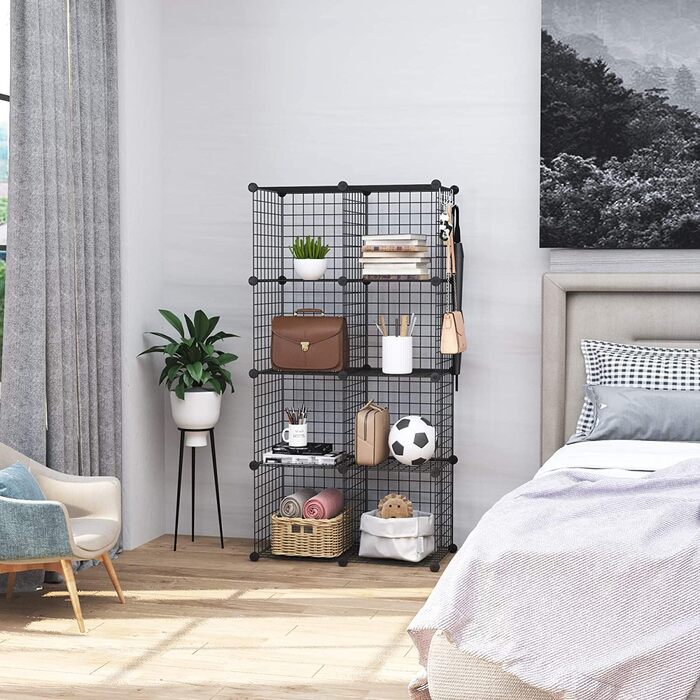 C&AHOME Wire Cube Storage, 6 - Metal Cube Organizer with C-Grids, Modular Shelf Units, Storage Shelf Racks, Closet Organizer, 93.5 in L x 31.8 in W x 93.5 in H, (8 Cubes, Black)