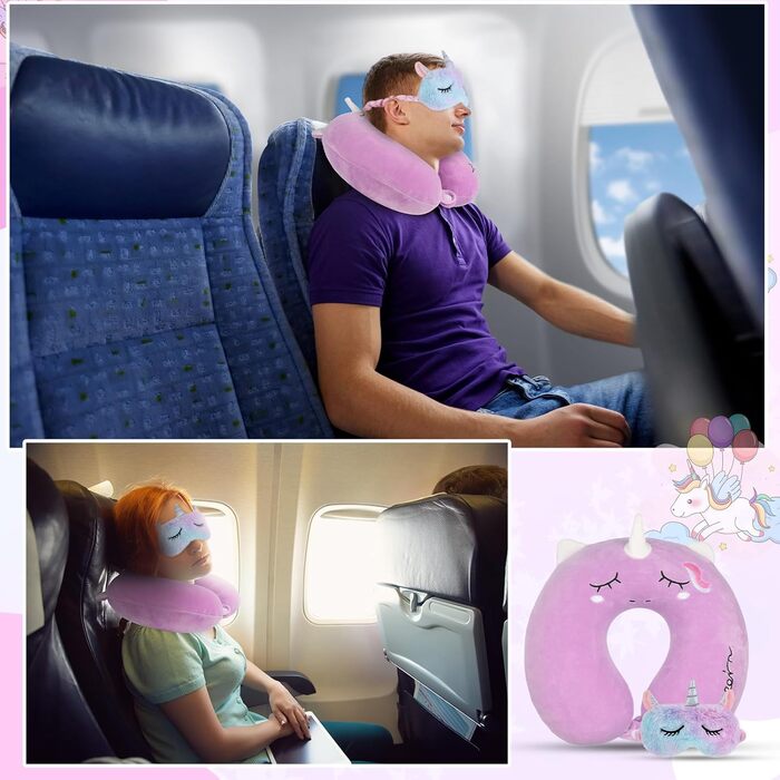 Дитяче подушечка для шиї Einhorn з memory foam, 30x30 см. Маска для очей з єдинорогом. Підходить для подорожей.