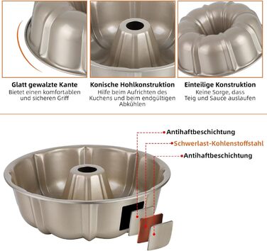 Форма для кексів Onader Gugelhupfform, 25.5 см, з антипригарним покриттям, з нержавіючої сталі, для випікання кексів, хліба, тортів. Золотий колір