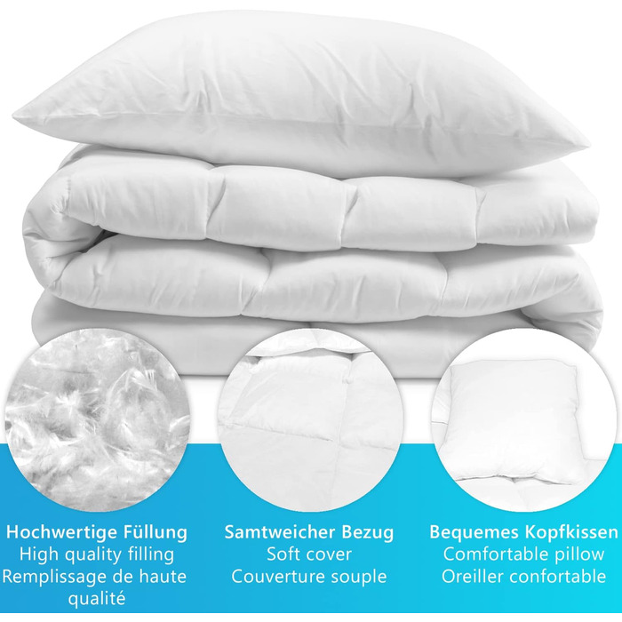 Комплект постільної білизни MYNE NYVI DreamScience Comfort 135x200 см, 4 предмети: 2 ковдри, 2 подушки, 90% пухові пера, 10% пух, чохол 100% бавовна, Oeko-TEX 100, для алергіків