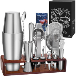Набір для коктейлів Sosayet, нержавіюча сталь, з аксесуарами та рецептами, 750 мл, для початківців та професіоналів, подарунок для чоловіків (з підставкою)