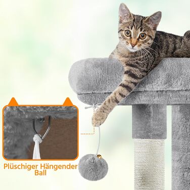 Yaheetech Cat Tree 94 cm high, Cat Climbing Tree for Cats, with Sisal Posts, Caves, Large Platform, Basket, Plush Balls, Light Grey